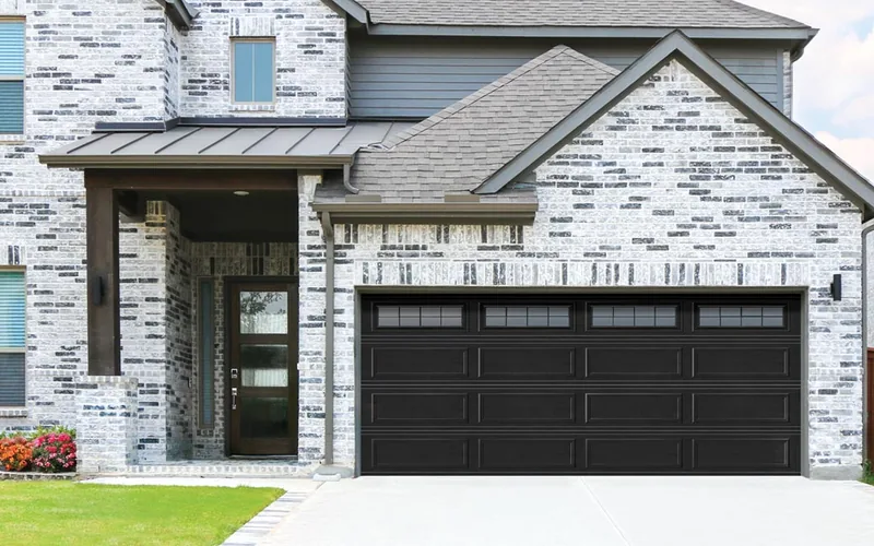 Wayne Dalton Classic Steel black garage door on a brick home